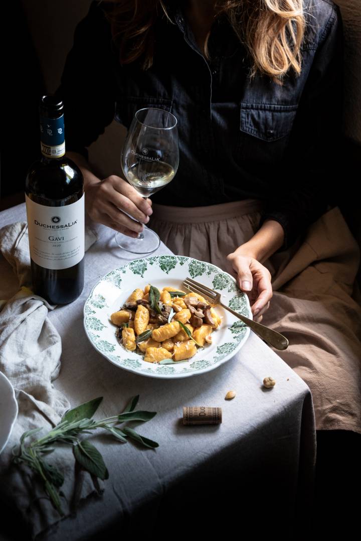 Pumpkin gnocchi with porcini mushrooms and crunchy sage