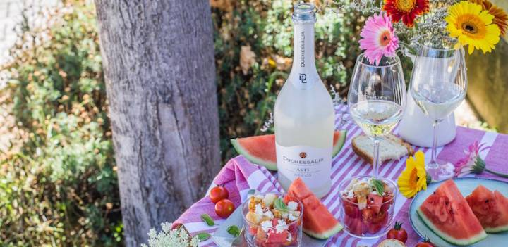 Watermelon and feta salad with Asti Secco Docg